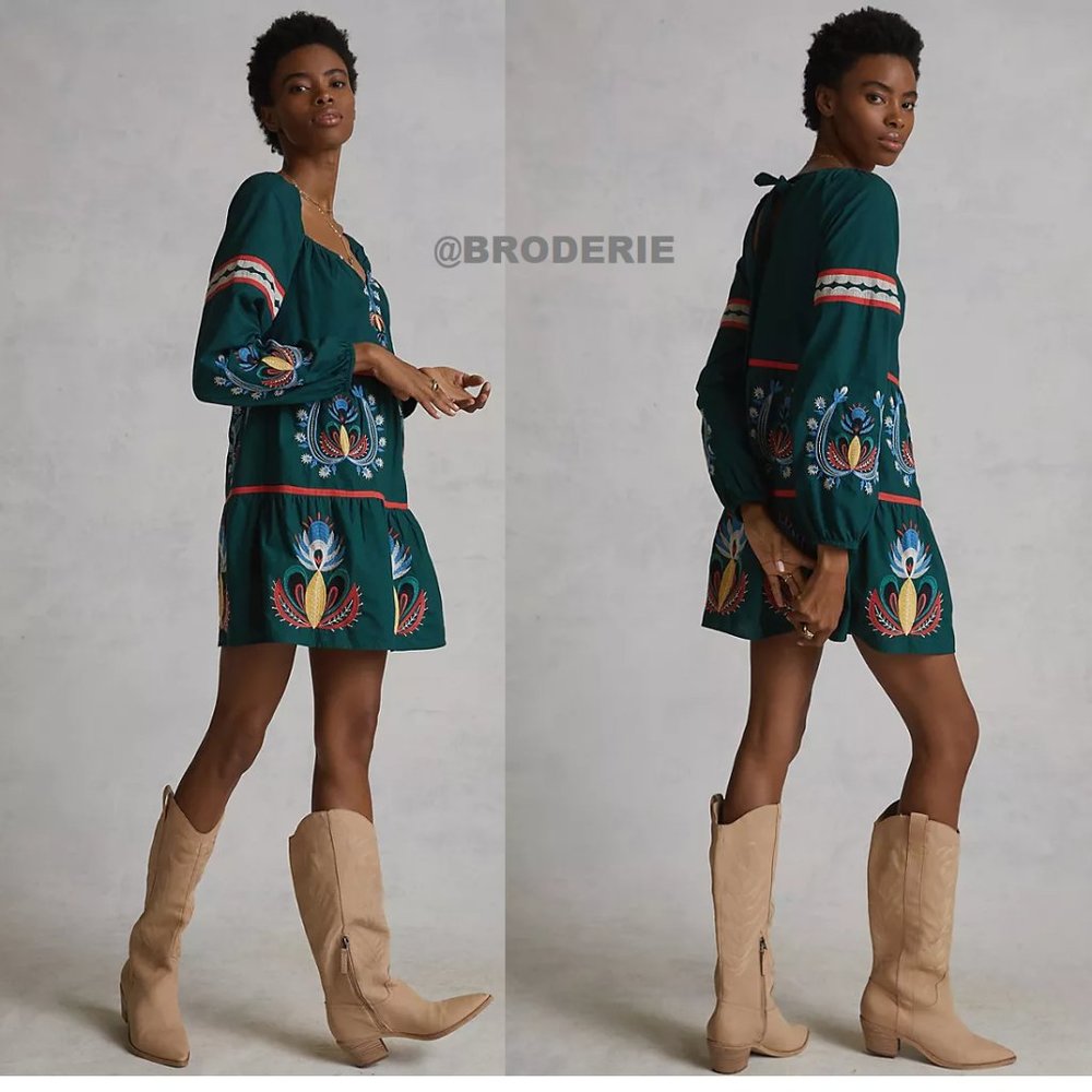Anthropologie Let Me Be Embroidered Tunic Dress